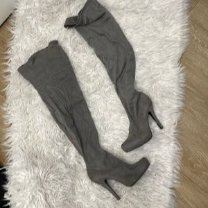 Grey thigh high boots